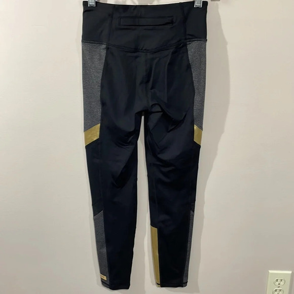 NWOT Betsey Johnson Performance Black, Charcoal and Gold Color Block leggings XS - Picture 7 of 15